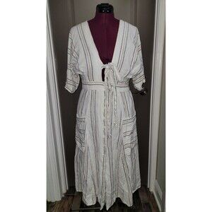 Happy X Nature Kate Hudson Seren Striped Linen Blend Tie-Front Dress Size 14